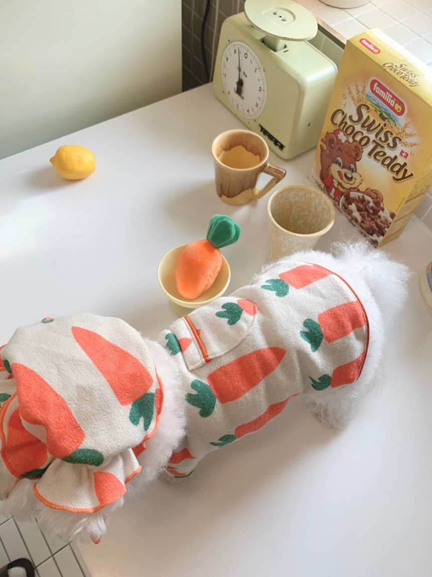 犬服 ふわもこ野菜パターンパジャマ