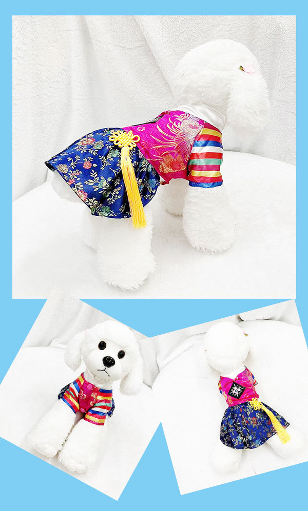 犬服 和モダン襟付き華やか花柄着物風ドレス