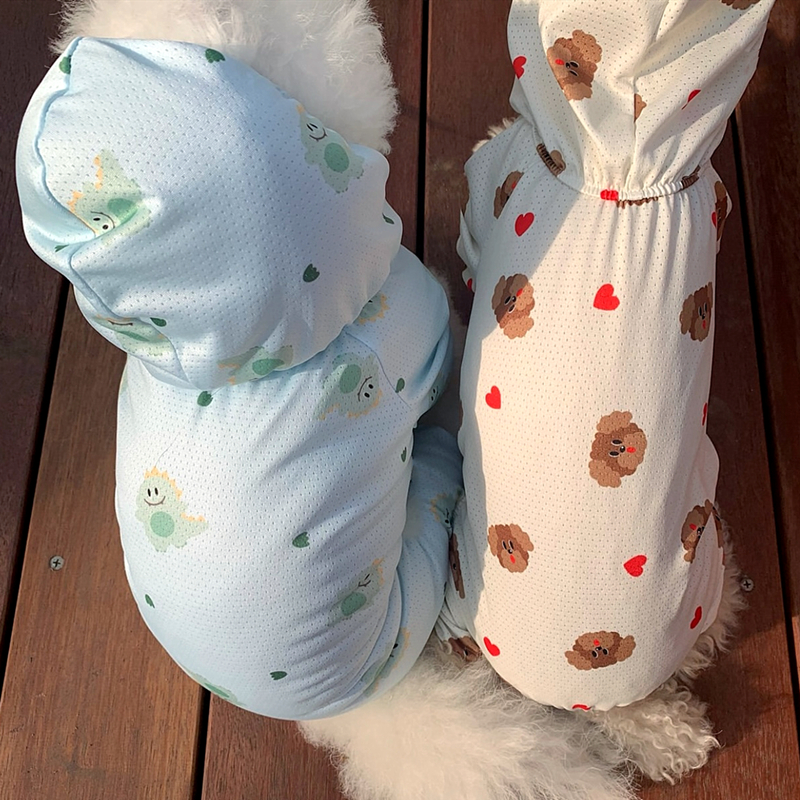 犬服 ふわもこ仲良し柄メッシュTシャツ