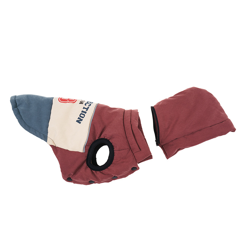 犬服 カレッジ風ナンバープリント配色パーカー