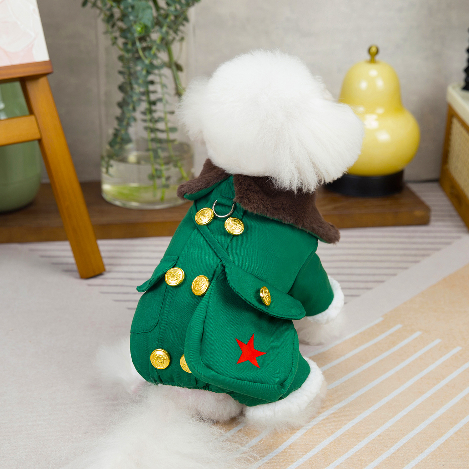 犬服 星刺繍入りダブルボタン襟付き四足犬服コート