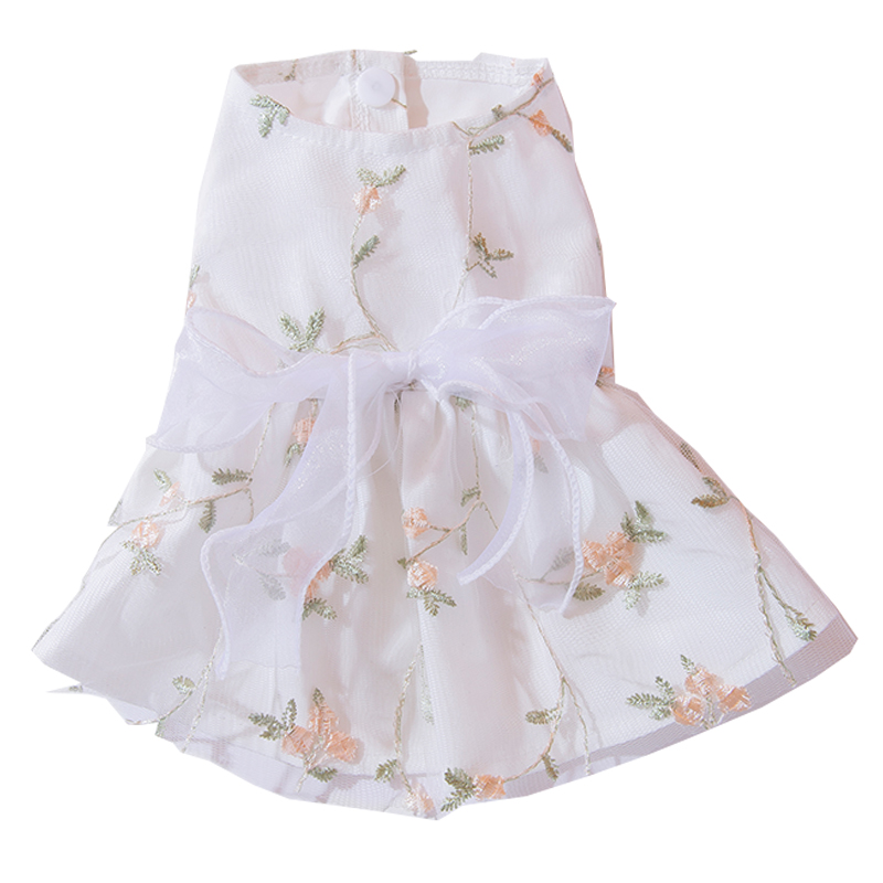 犬服 小花刺繍とパール袖の姫様チュールドレス