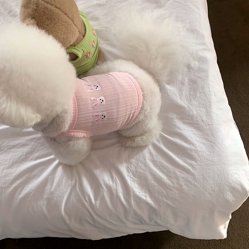 犬服 お花畑リブ編みタンクトップ