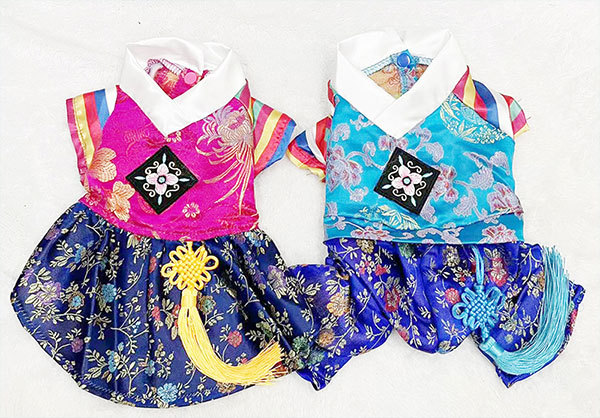 犬服 和モダン襟付き華やか花柄着物風ドレス