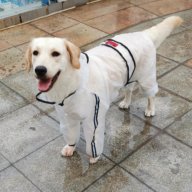 犬服 透明防水全身雨具四足付きフード付き犬服
