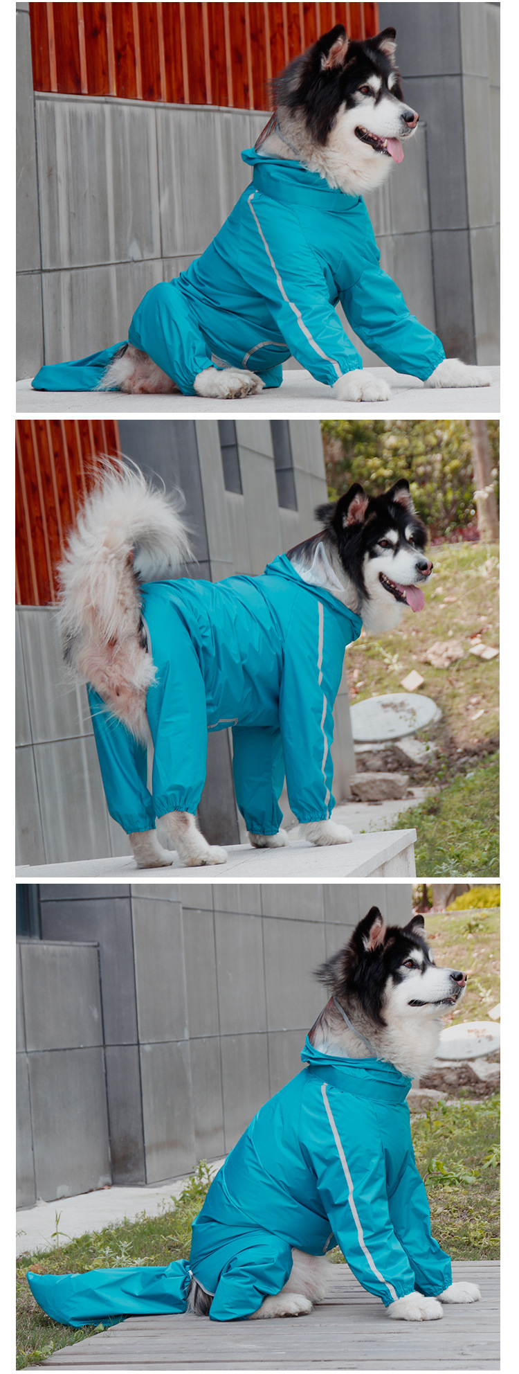 犬服 大型犬用四足フルカバーフード付きレインコート