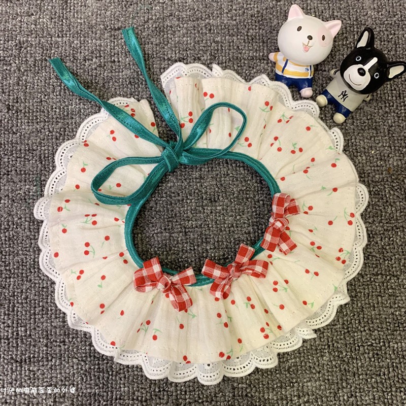 犬服 小花柄レース襟付き付け襟風ドレス