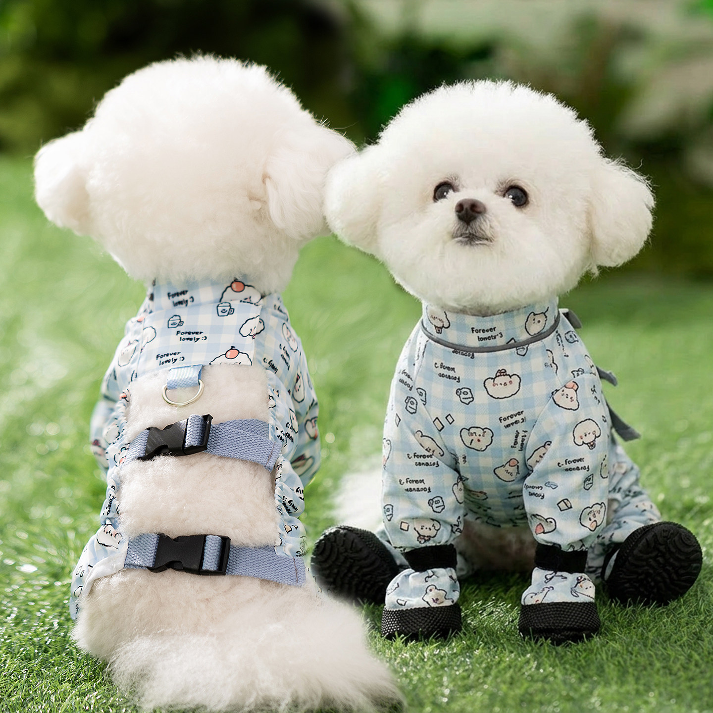 犬服 ふわもこアニマル柄防虫つなぎ犬服