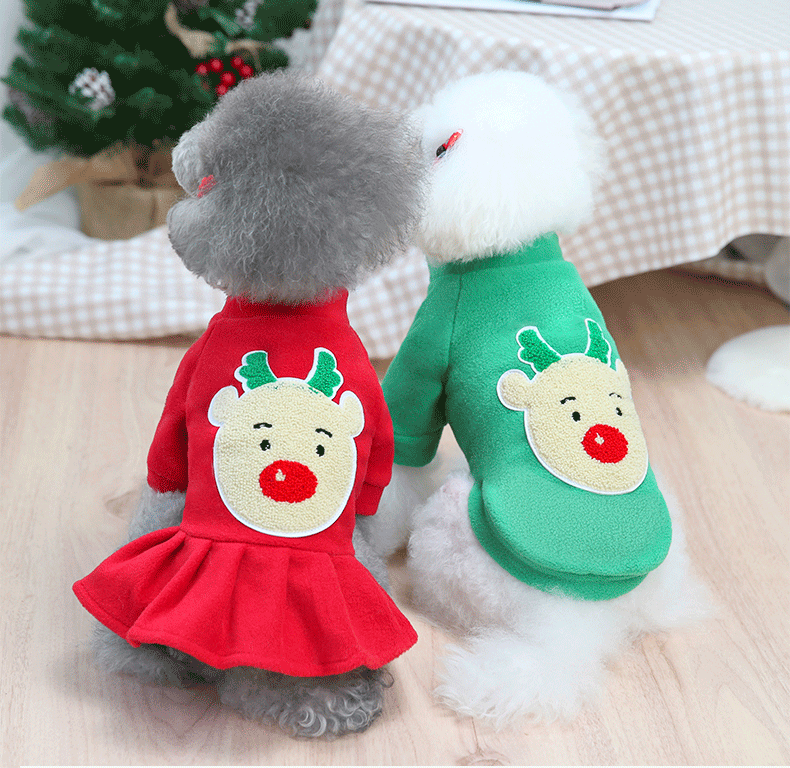 犬服 トナカイ刺繍もこもこ冬の聖夜トレーナー