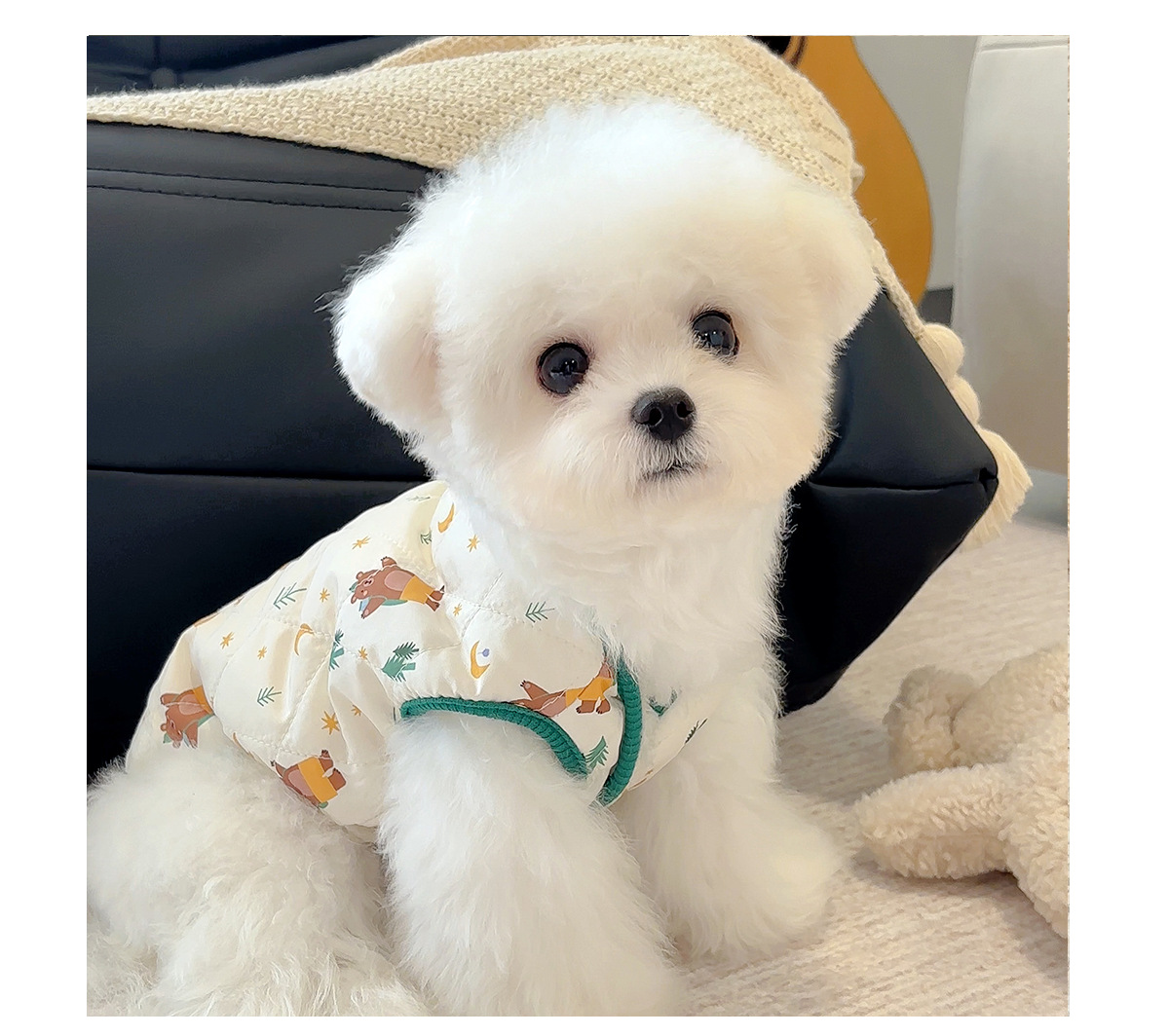 犬服 愛らしい動物プリント中綿入りベスト