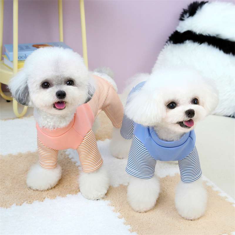 犬服  もこもこ小型犬用ボーダー柄オールインワン