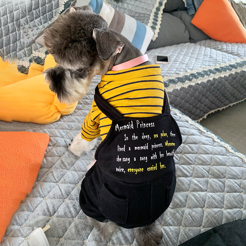 犬服 横縞模様長袖四肢付きつなぎロンパース