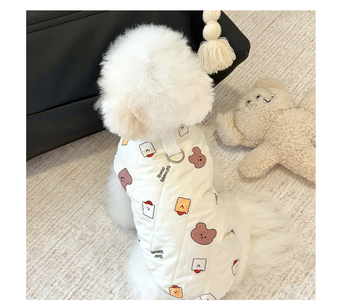 犬服 愛らしい動物プリント中綿入りベスト