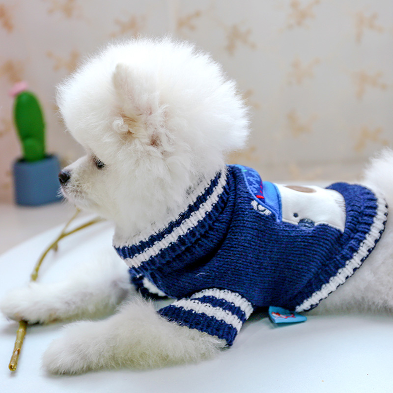 犬服 動物アップリケ付きボーダーライン犬用ニットウェア