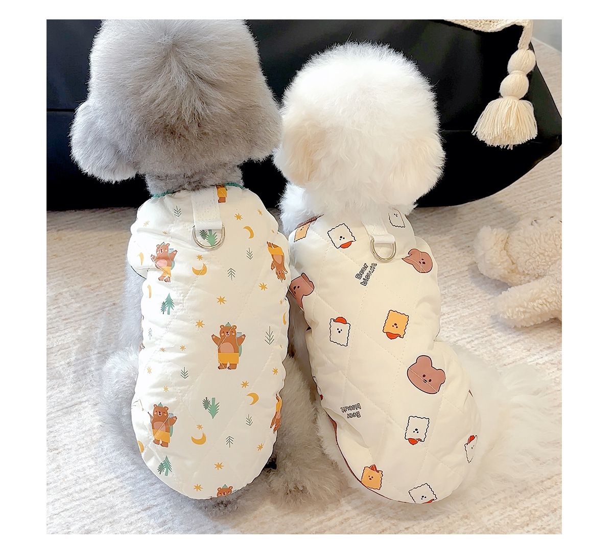 犬服 愛らしい動物プリント中綿入りベスト