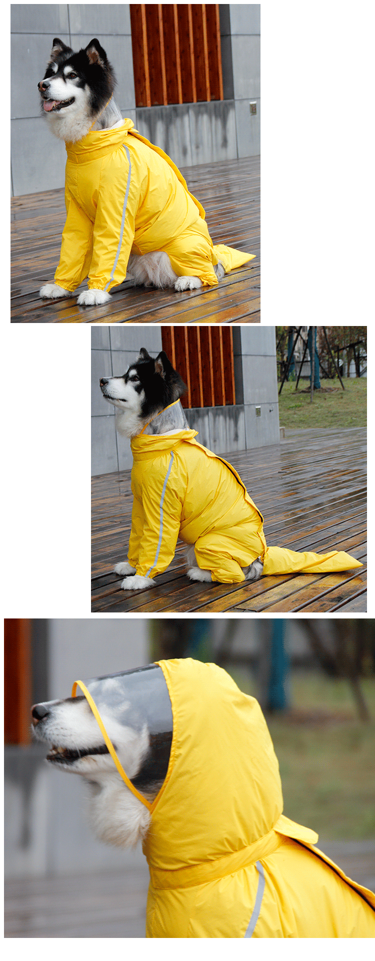 犬服 大型犬用四足フルカバーフード付きレインコート