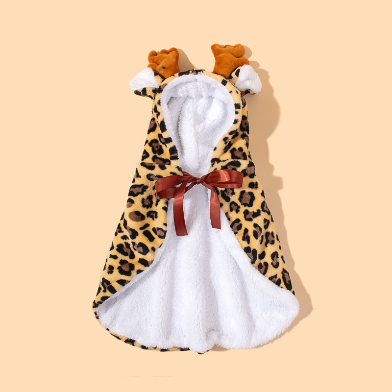 犬服 豹柄フード付きもこもこボアアウター