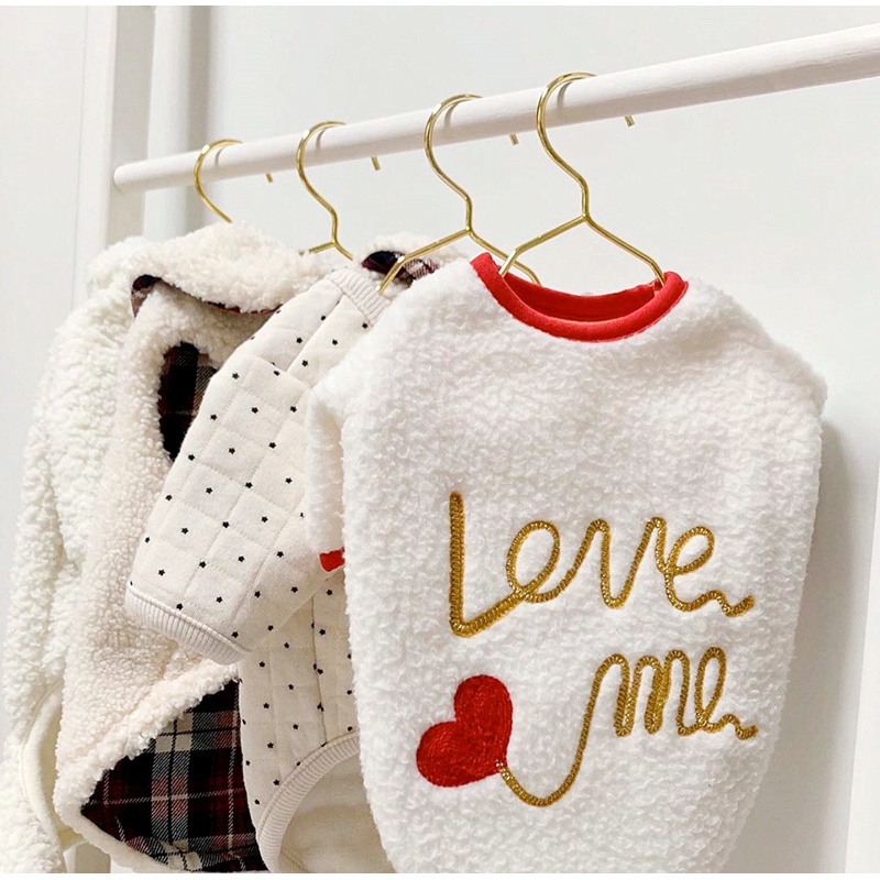 犬服 ハート刺繍もこもこ切替袖付きシャツ