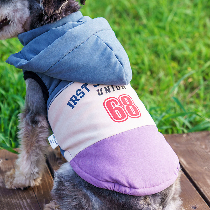 犬服 カレッジ風ナンバープリント配色パーカー