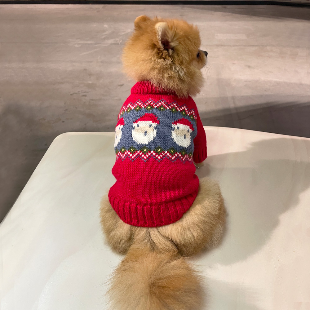 犬服 雪だるま柄ノルディックニットセーター