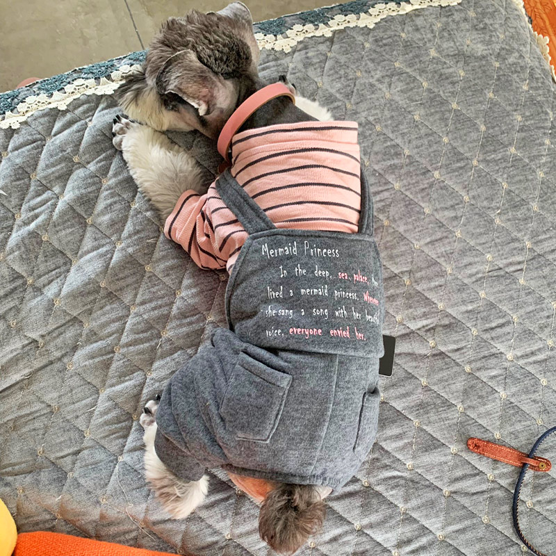 犬服 横縞模様長袖四肢付きつなぎロンパース