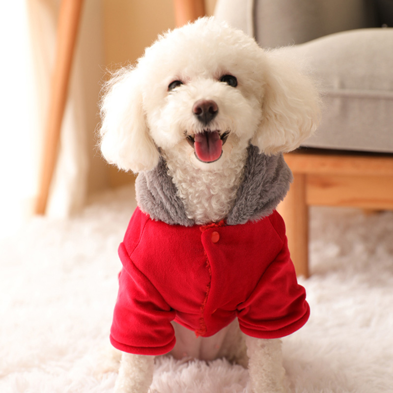 犬服 もこもこファー襟チェック裾切替パーカー