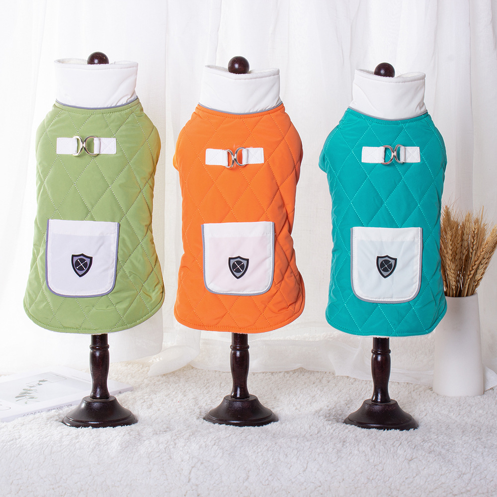 犬服 キルティング風リボン付きポケットベスト