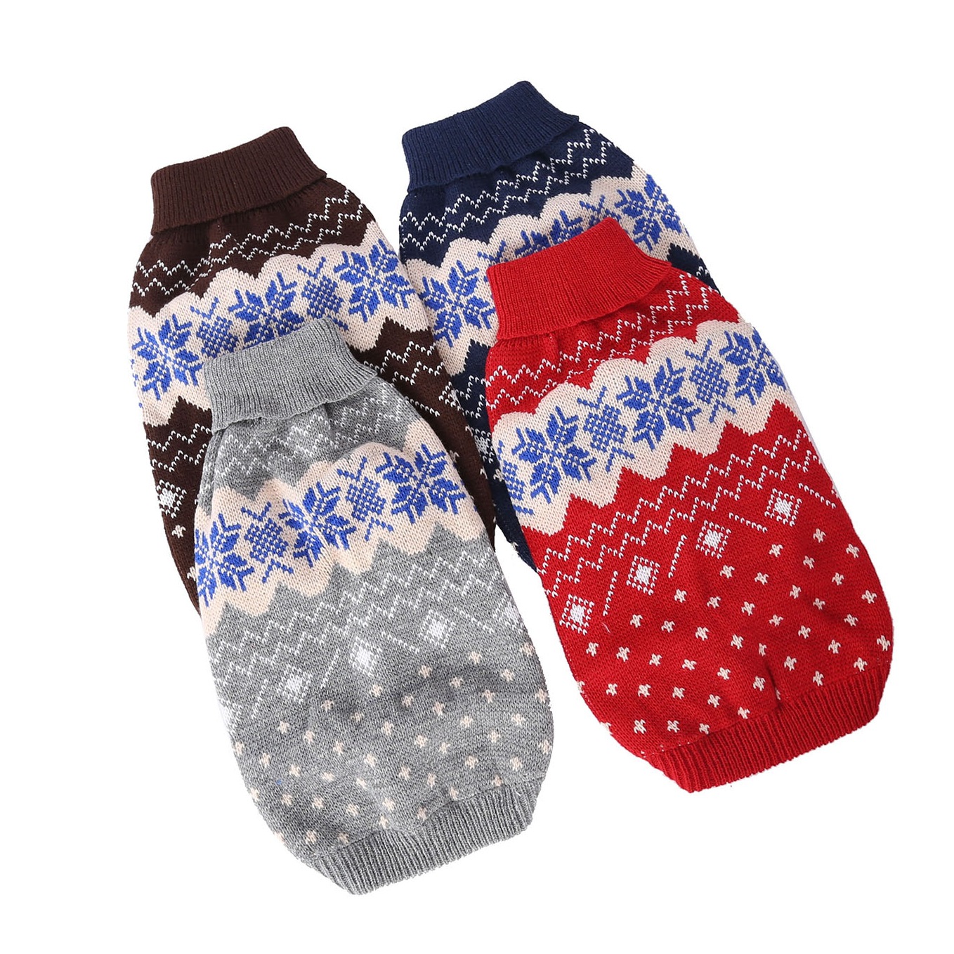 犬服 雪の結晶柄タートルネックニットトレーナー