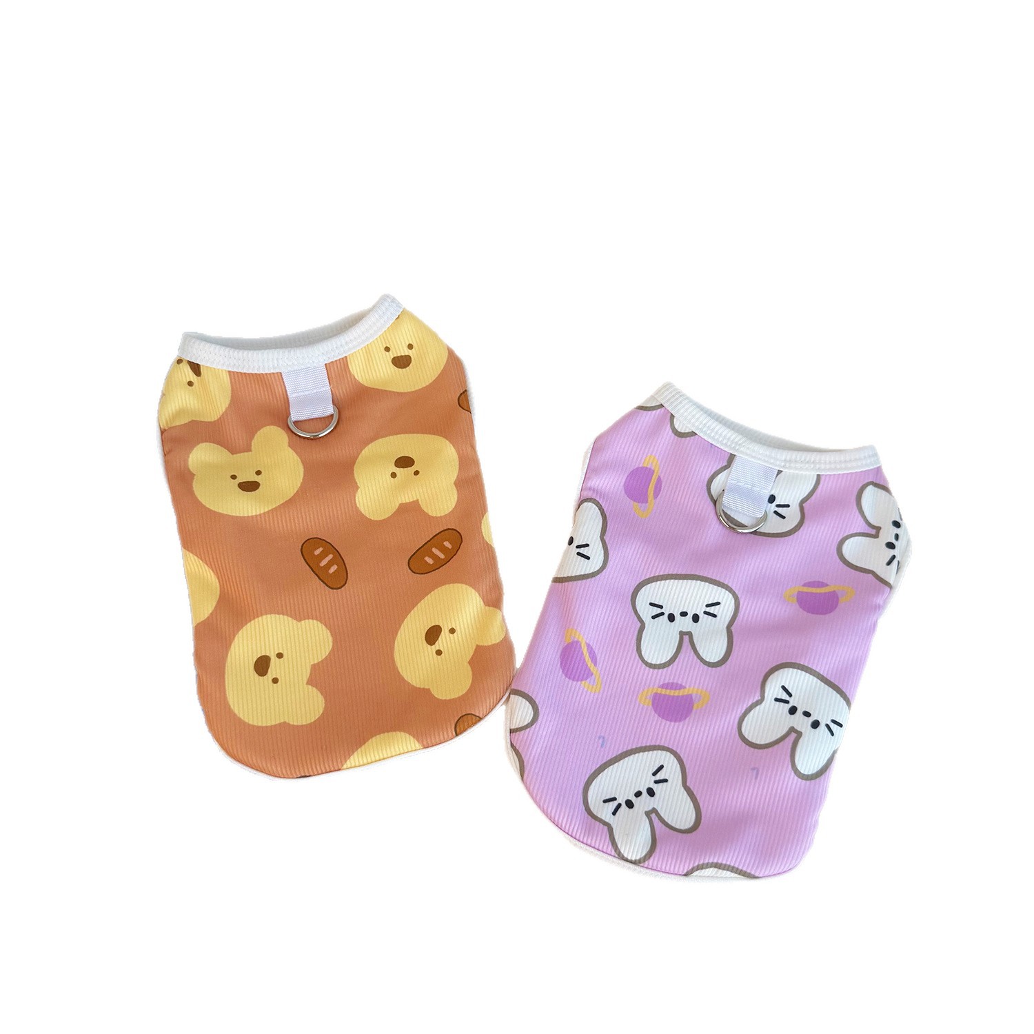 犬服 可愛い動物とパン柄のリブニットトレーナー