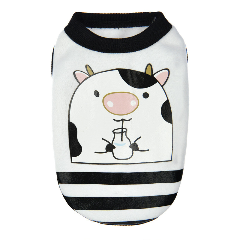 犬服 動物キャラクタープリント裾ボーダー犬用トレーナー