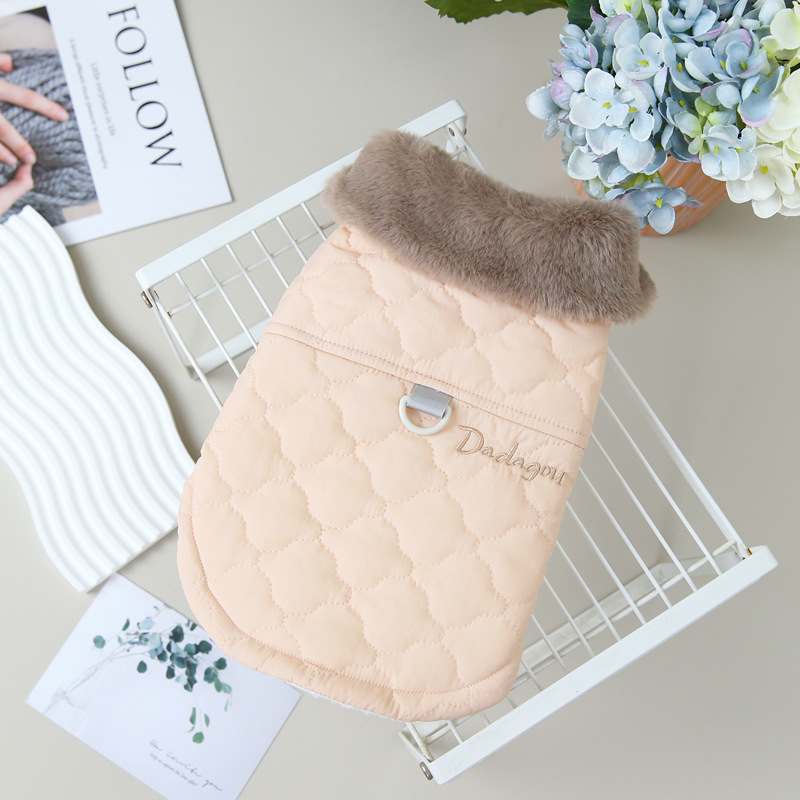 犬服 ファー襟付きキルティング中綿ダウンベスト