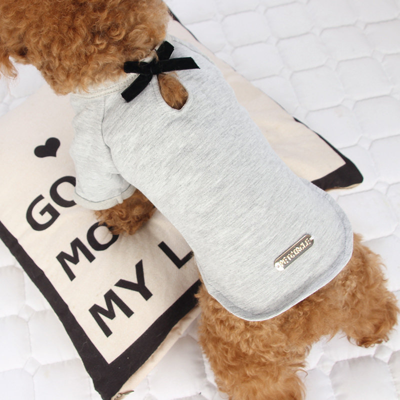 犬服 首元リボン付きシンプルデイリー犬用Tシャツ