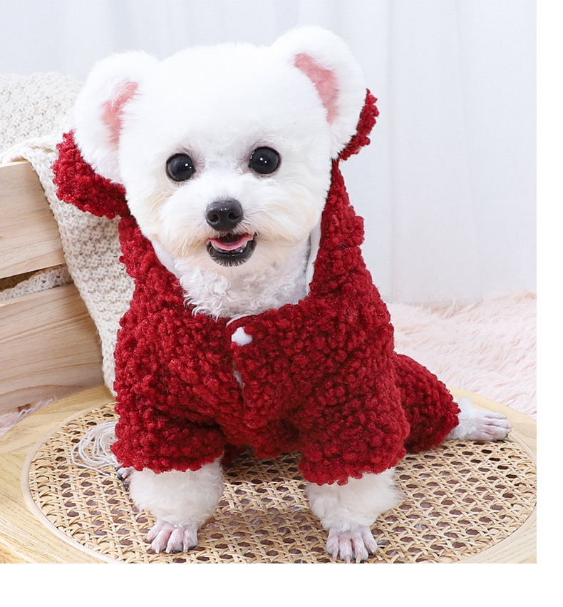 犬服 くまさん耳付きもこもこ防寒四つ足コスチューム