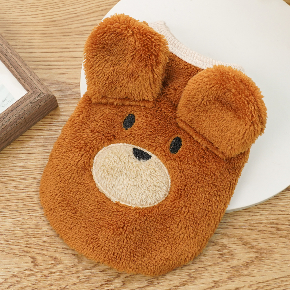 犬服 もこもこくまさん顔刺繍の立体耳付きトレーナー