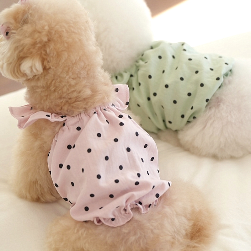 犬服 ふんわり水玉フリルワンピース
