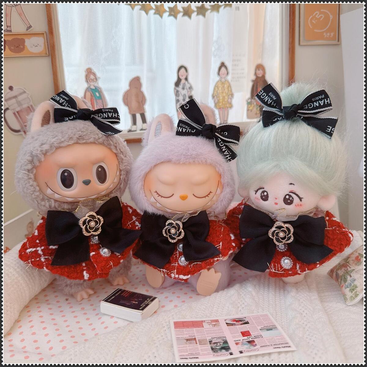 【10cm】ぬいぐるみ服 赤色ツイードお嬢様ケープ