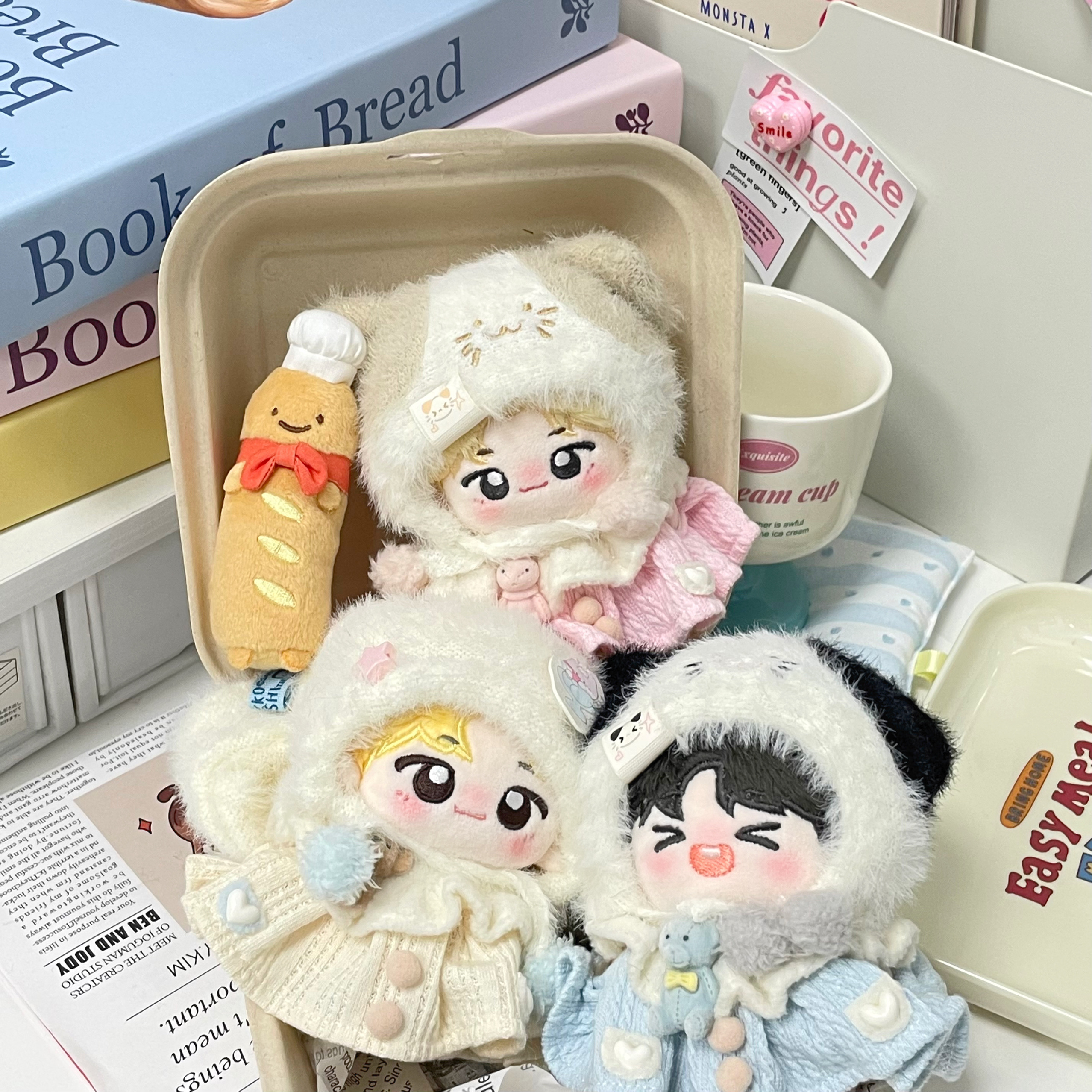 【10cm/15cm/20cm】ぬいぐるみ服 もふもふ動物帽子付ニットワンピース　うさぎ・ねこ