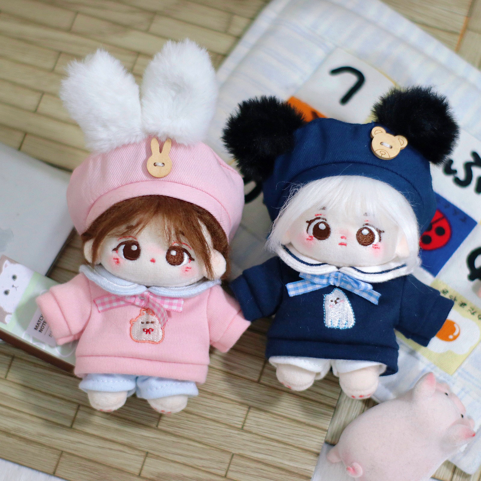 【10cm】ぬいぐるみ服 もふもふ耳付き帽子とマリン風セット