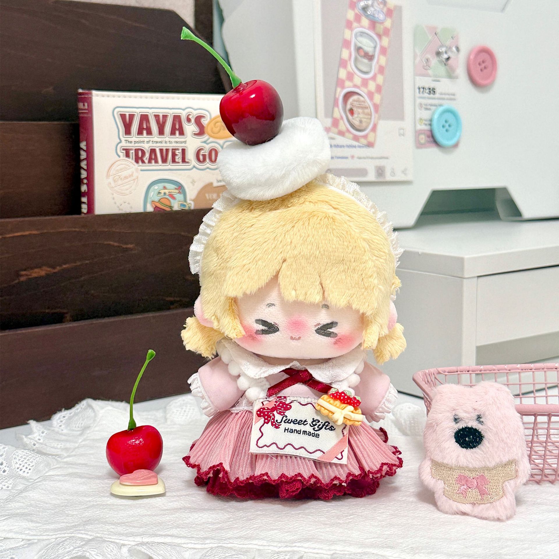 【10cm前後】ぬいぐるみ服 さくらんぼ帽子付き甘党ワンピース