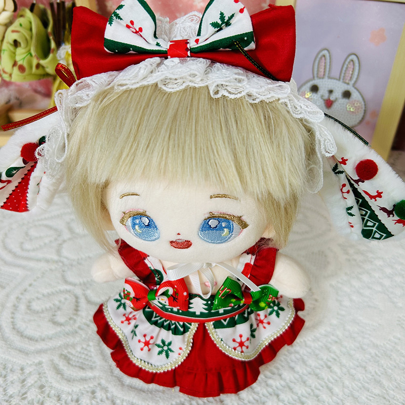 【20cm】ぬいぐるみ服 　クリスマスメイド風ワンピース