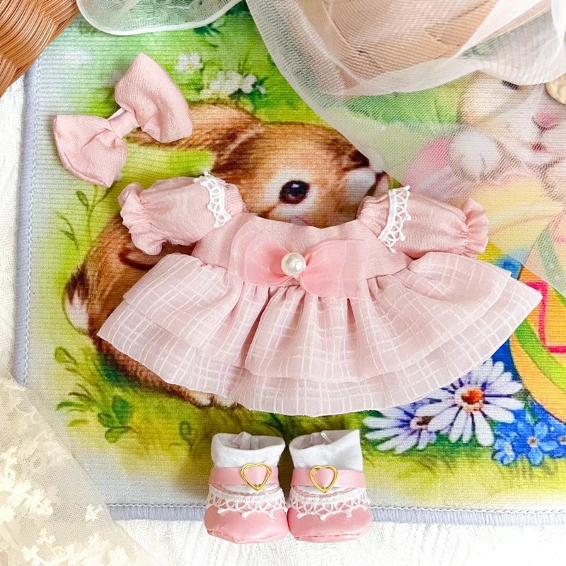 【20cm】ぬいぐるみ服 　ふんわりマシュマロピンクワンピース