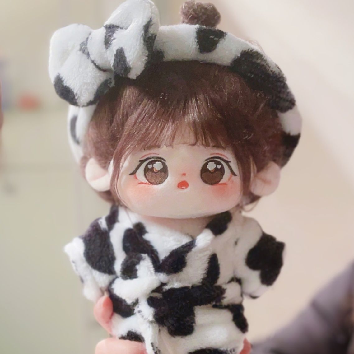 【15cm】ぬいぐるみ服 牛柄もこもこファーバスローブ