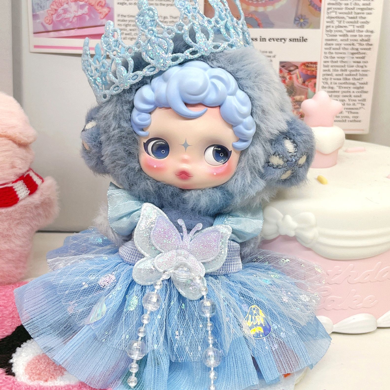 【10cm】ぬいぐるみ服 水色お姫様チュールドレス