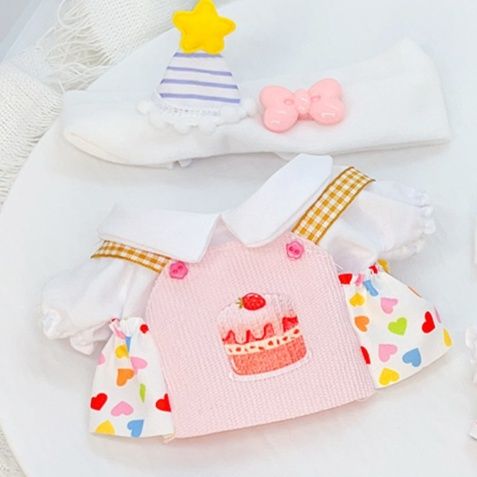 ぬいぐるみ服 誕生日ケーキ刺繍エプロンとお星様付き帽子のセット