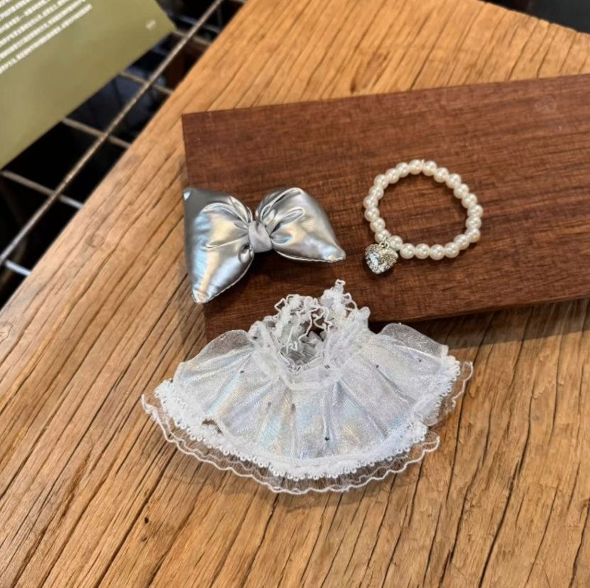 ぬいぐるみ服 キラキラチュールスカート蝶結びアクセ3点セット16㎝