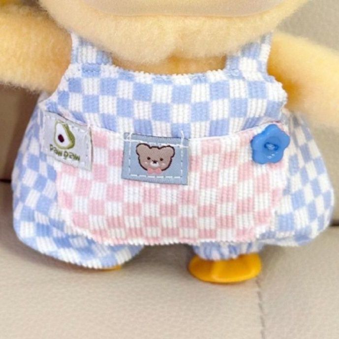 ぬいぐるみ服 チェック柄のサロペットとバケットハット2点セット15