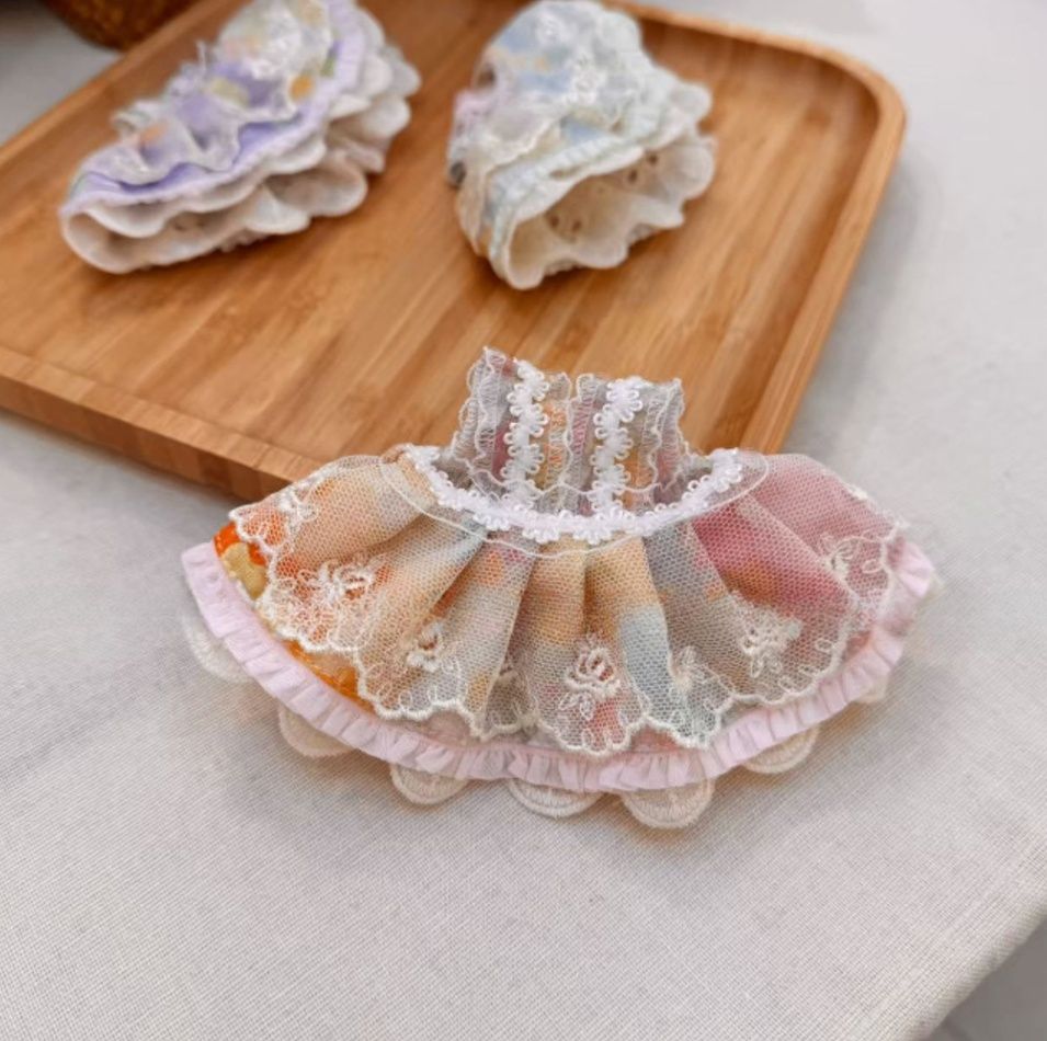 10㎝ぬいぐるみ服 花刺繍レースの重ね着ふんわりドレス