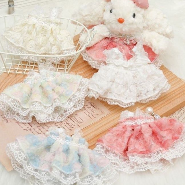 ぬいぐるみ服 薔薇レースフリルワンピース ぬいぐるみ用ドレス