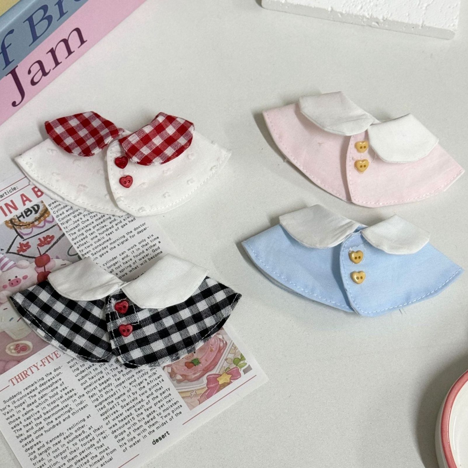 ぬいぐるみ服 ぬいぐるみ用チェック柄丸襟トップス