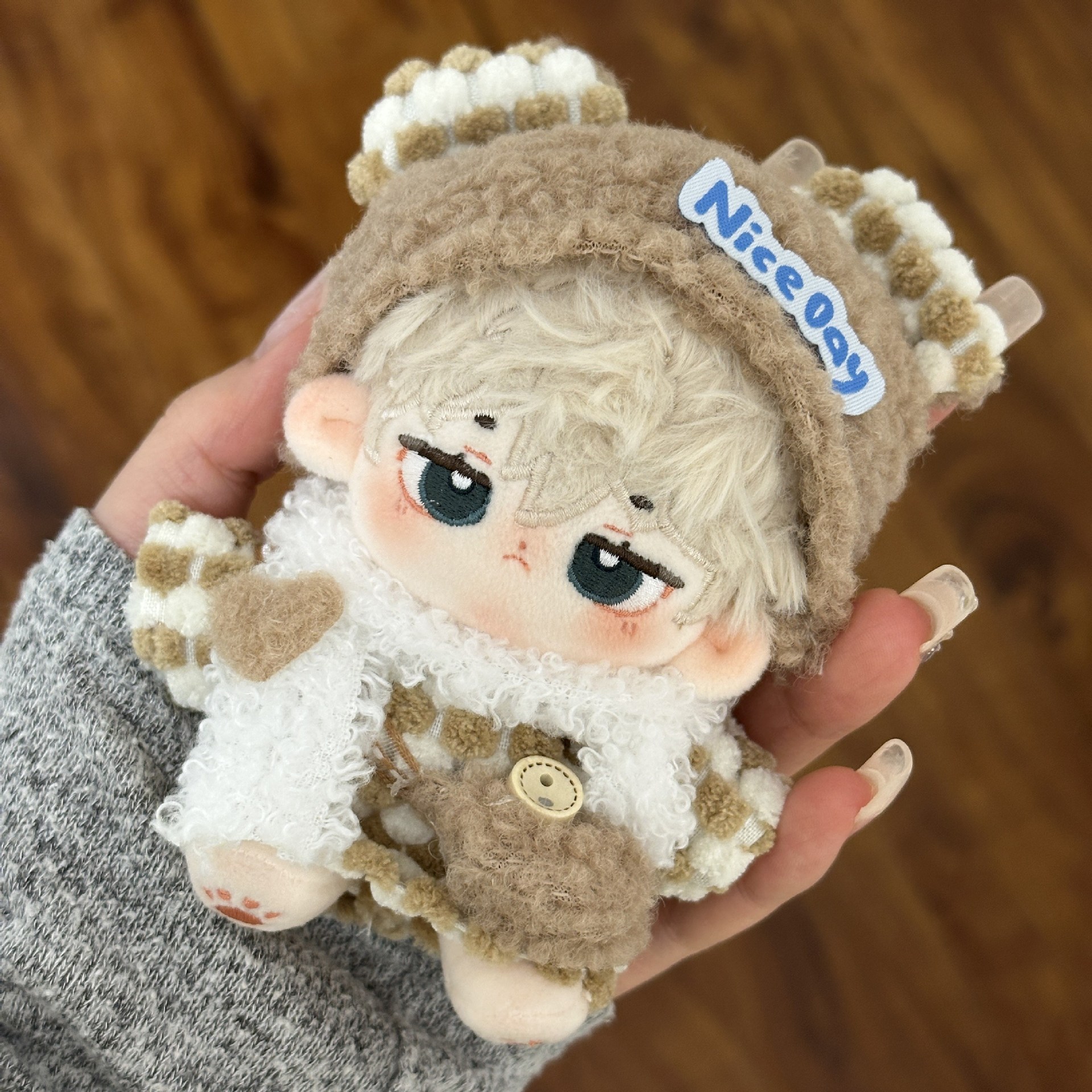 【10cm】ぬいぐるみ服 くま耳チェックボアセットアップ